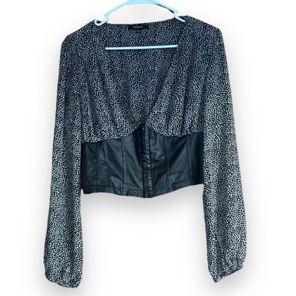 Papaya large faux leather corset crop top